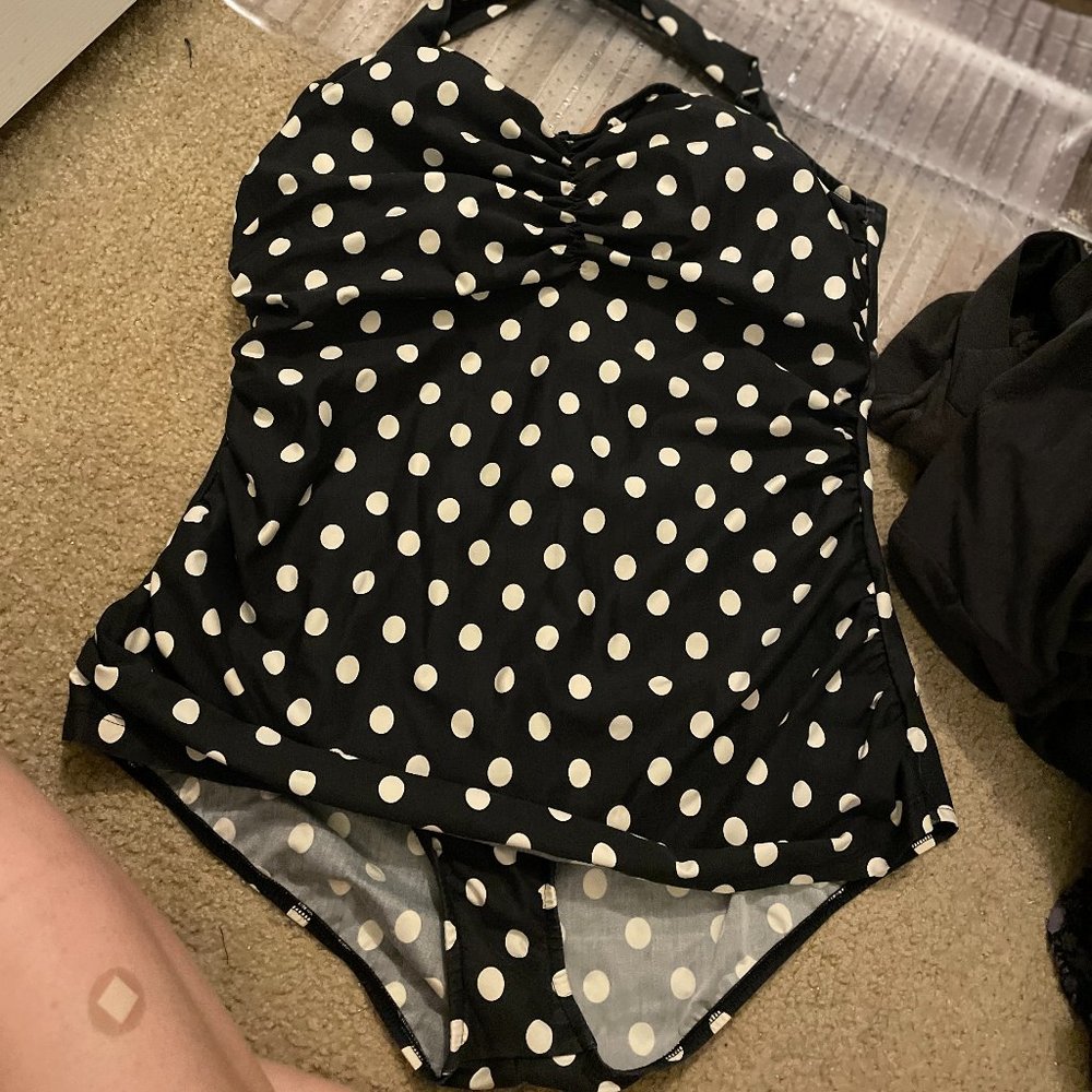 EUC Modcloth polka dot halter swim